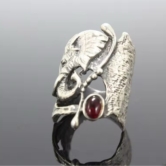 Elephant Ring w/ Red Stone Delta Sigma Theta Colors DST - Picture 3 of 3
